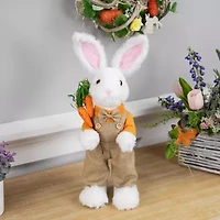 Northlight 15" White And Tan Plush Standing Boy Rabbit In Overalls Easter Figurine