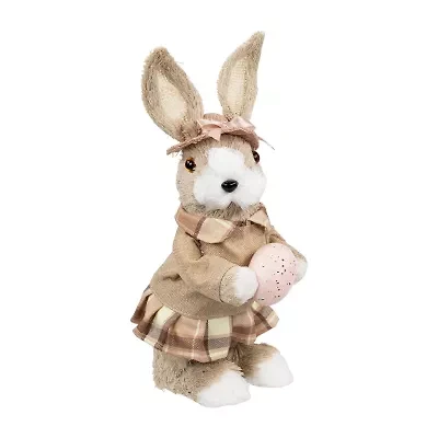 Northlight 12" Beige Girl Rabbit With Plaid Dress Easter Figurine