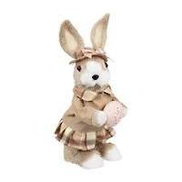 Northlight 12" Beige Girl Rabbit With Plaid Dress Easter Figurine