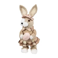 Northlight 12" Beige Girl Rabbit With Plaid Dress Easter Figurine