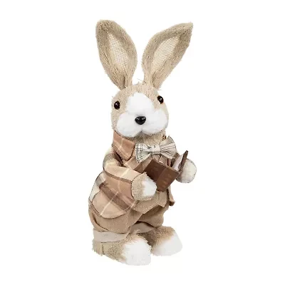 Northlight 12" Beige Boy Rabbit With Plaid Jacket Easter Figurine