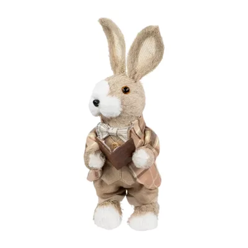 Northlight 12" Beige Boy Rabbit With Plaid Jacket Easter Figurine