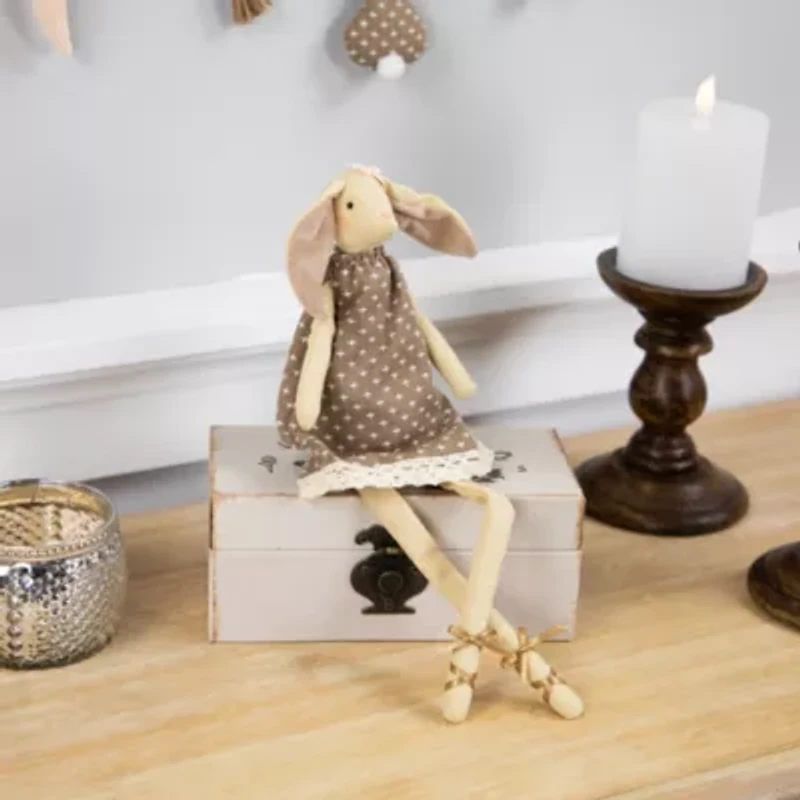 Northlight 12" Beige And Brown Long Legged Sitting Ballerina Girl Bunny Easter Figurine