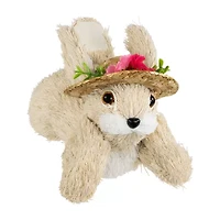 Northlight 9" Beige Rabbit With Floral Straw Hat Easter Figurine