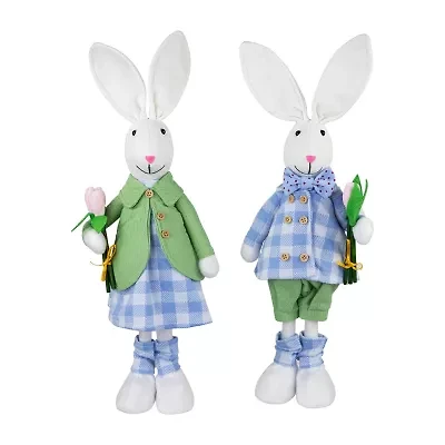 Northlight 19" Bunny Couple In Matching Checkered Outfits Easter Figurine