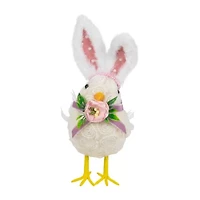 Northlight 9" Floral Chick With Polka Dot Faux Fur Rabbit Ears Easter Figurine