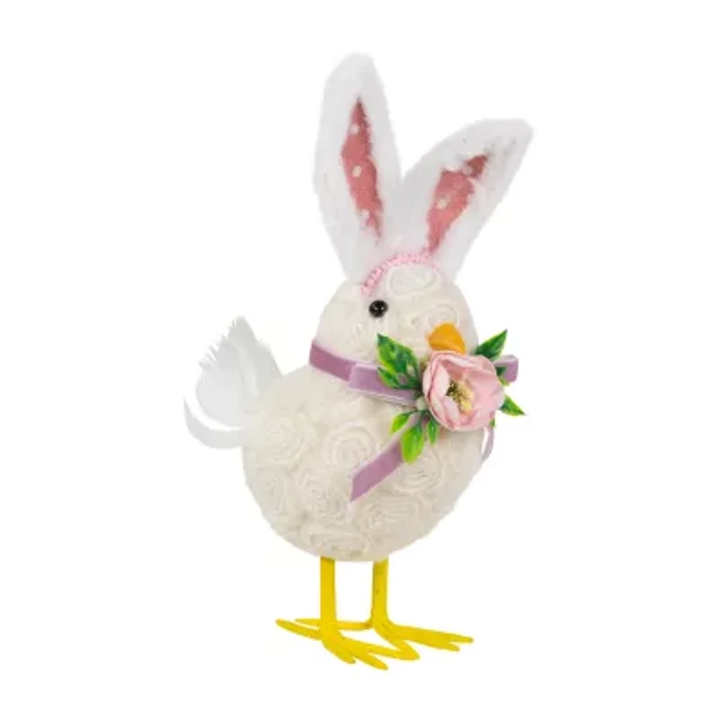 Northlight 9" Floral Chick With Polka Dot Faux Fur Rabbit Ears Easter Figurine