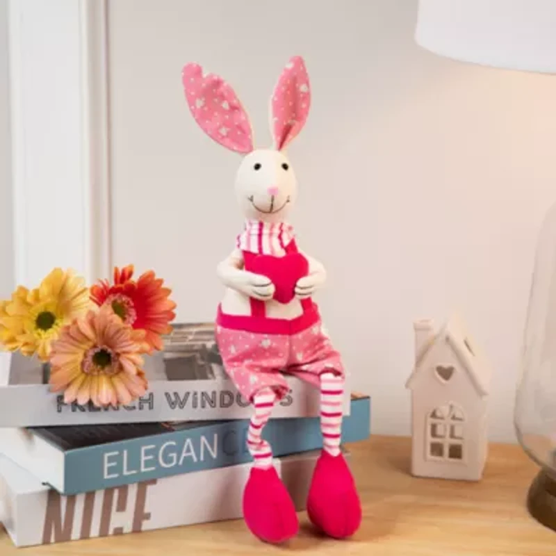 Northlight 17" Pink And Cream Boy Sitting Rabbit With Dangling Legs Easter Tabletop Decor