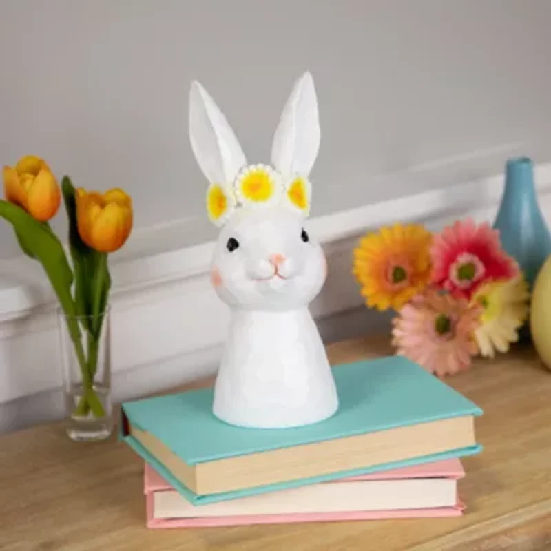 Northlight 9" White Bunny Bust With Daisy Flower Crown Easter Tabletop Decor