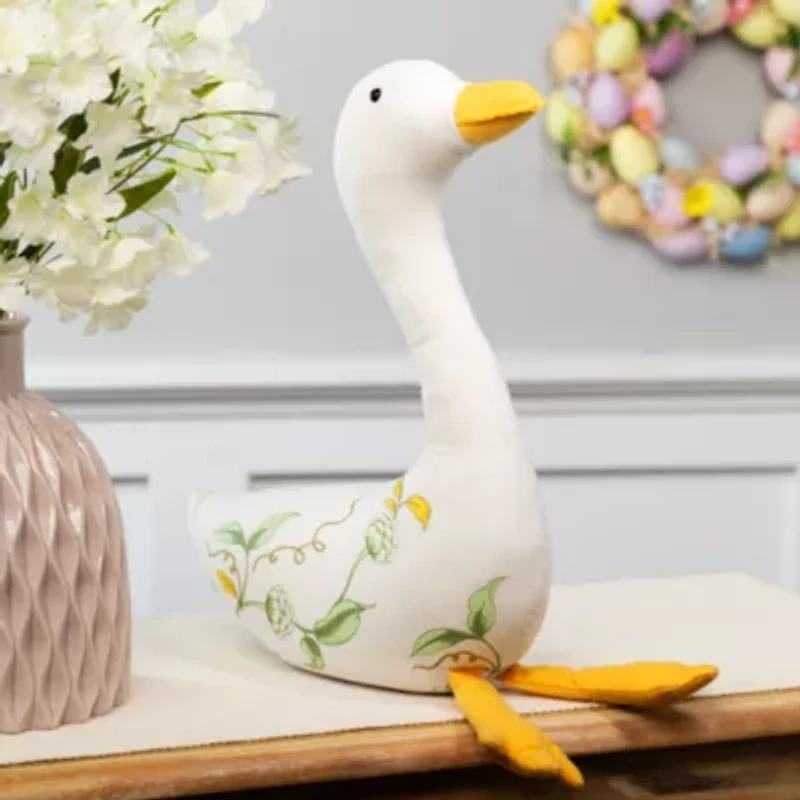Northlight 16" Plush Floral Goose Easter Tabletop Decor