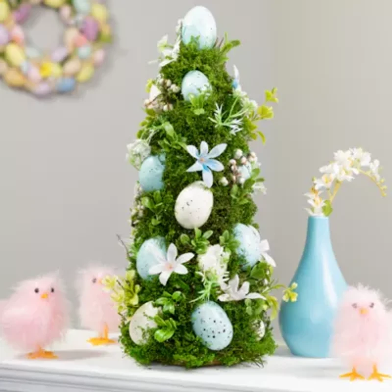 Northlight 14" Blue And White Floral And Foliage Egg Tabletop Tree