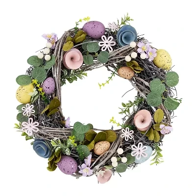 Northlight 13" Speckled Eggs And Flowers Wreath