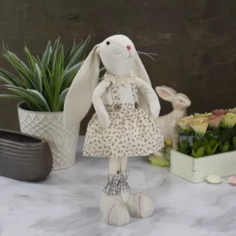 Northlight 15" Cream Standing Bunny Rabbit Girl In Floral Dress Easter Tabletop Decor