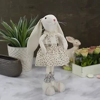 Northlight 15" Cream Standing Bunny Rabbit Girl In Floral Dress Easter Tabletop Decor