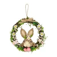 Northlight 11" Green And Pink Spring Floral With Peering Rabbit Wreath