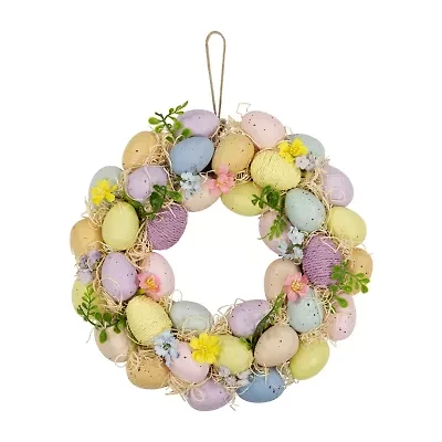 Northlight 13" Multicolor Floral And Egg Spring Wreath