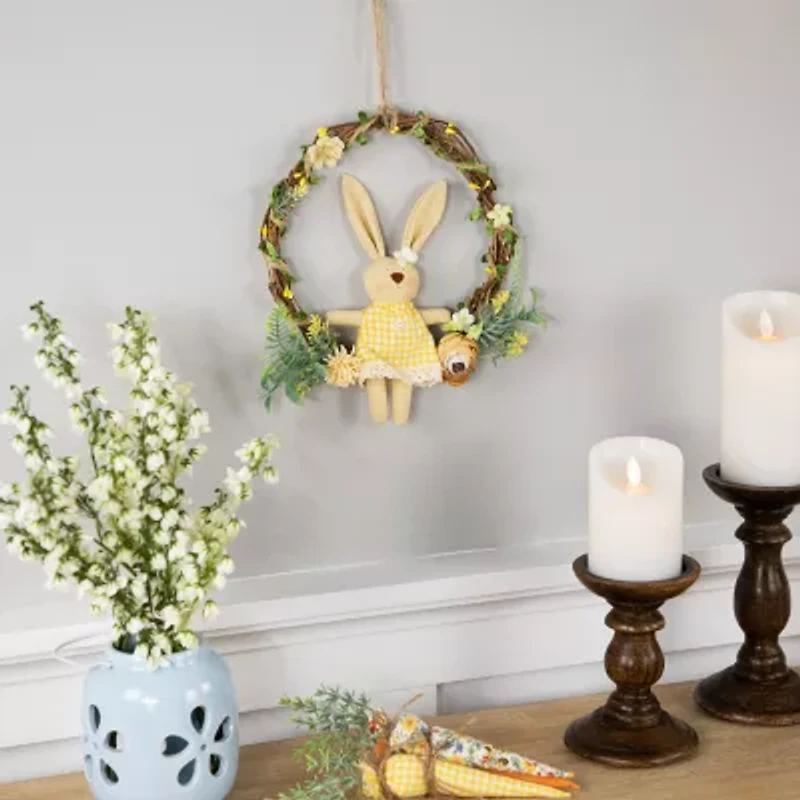 Northlight 10" Bunny With Flowers Artificial Twig Wreath