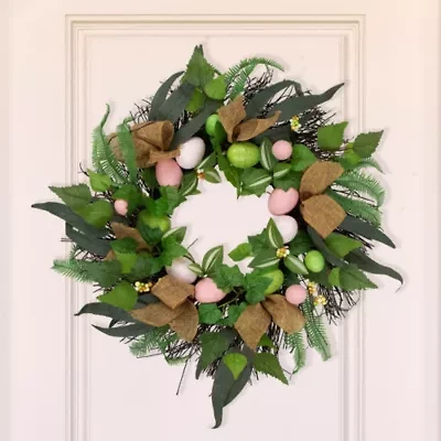 Northlight 22" Egg And Burlap Ribbon Mixed Foliage Twig Wreath