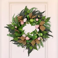 Northlight 22" Egg And Burlap Ribbon Mixed Foliage Twig Wreath