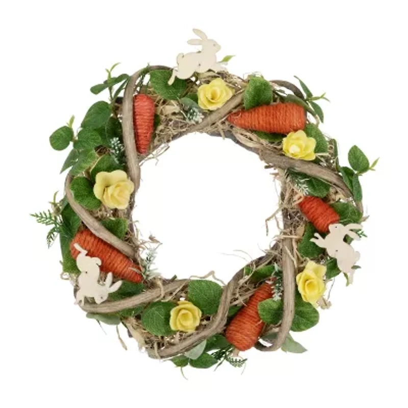 Northlight 12" Bunnies And Carrots Artificial Twig Wreath