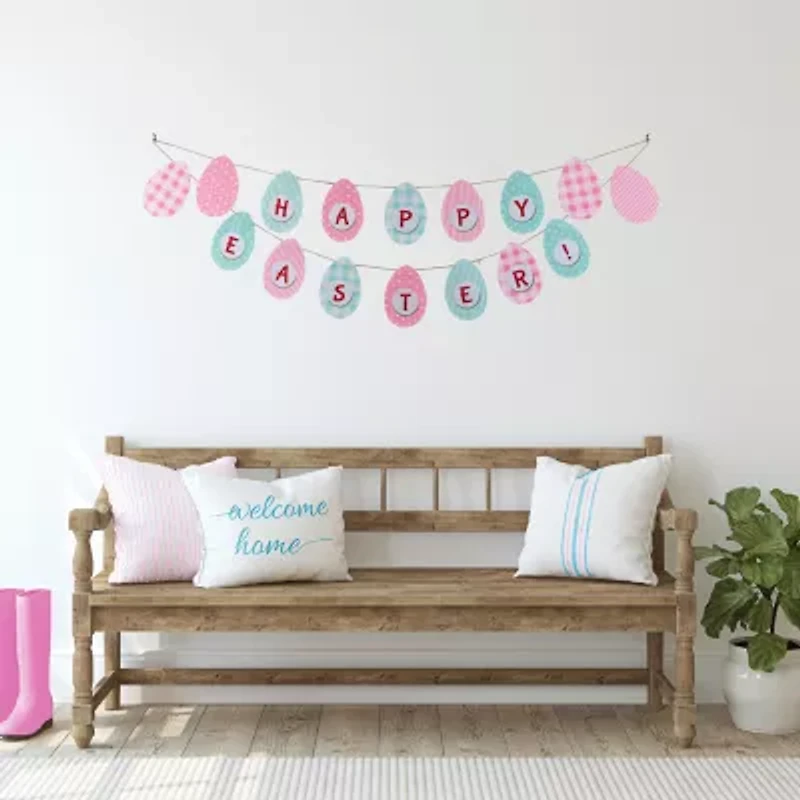 Northlight 70" Pastel Checkered And Striped Happy Hanging Banner