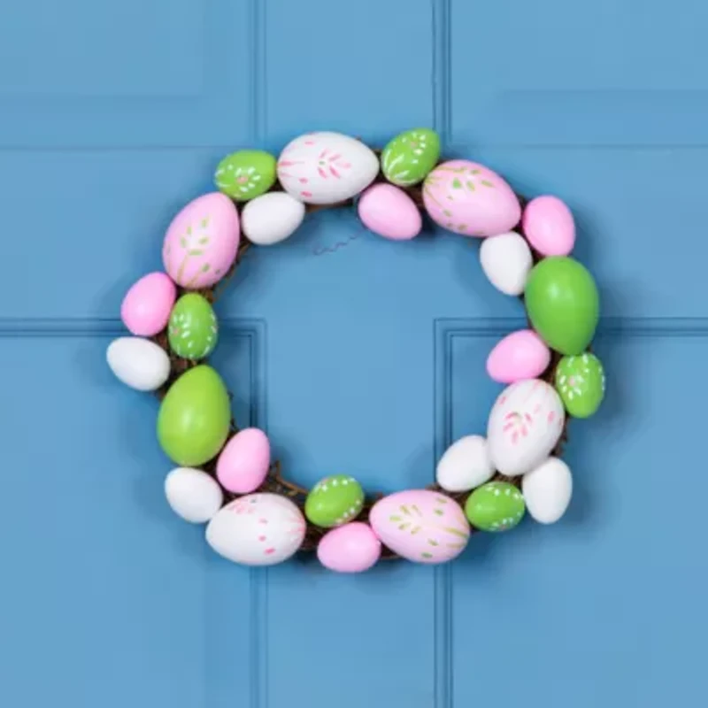 Northlight 10" Pink/Green Easter Egg Grapevine Wreath