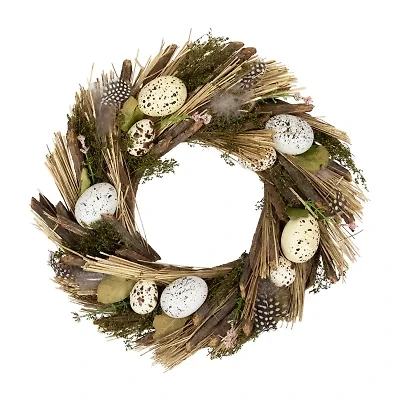 Northlight 14" Speckled Eggs And Feathers Artificial Wreath