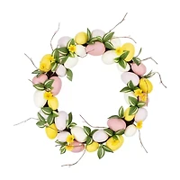 Northlight 22" Pink And Yellow Eggs And Flower Buds Artificial Unlit Wreath