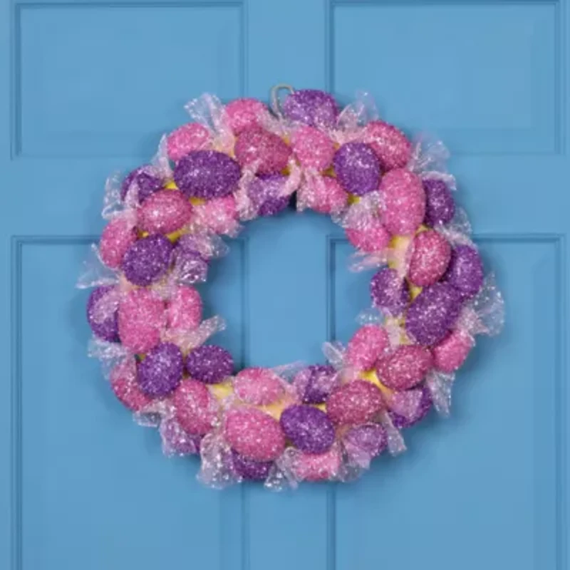 Northlight 20" Glittered Egg With Mesh Ribbons Wreath