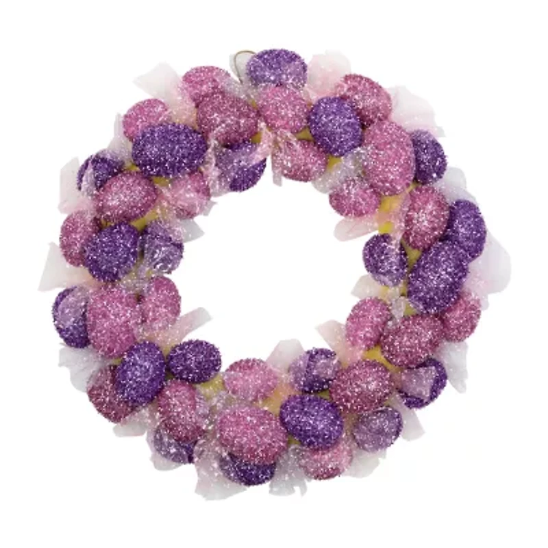 Northlight 20" Glittered Egg With Mesh Ribbons Wreath