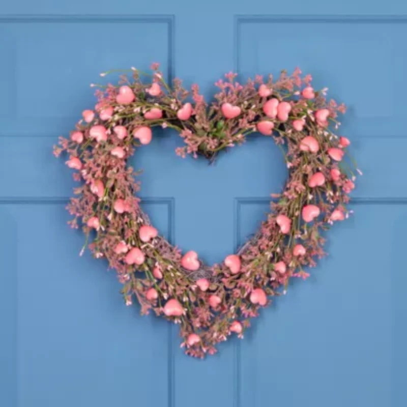 Northlight 18" Hearts And Rosebuds Artificial Heart Shaped Wreath