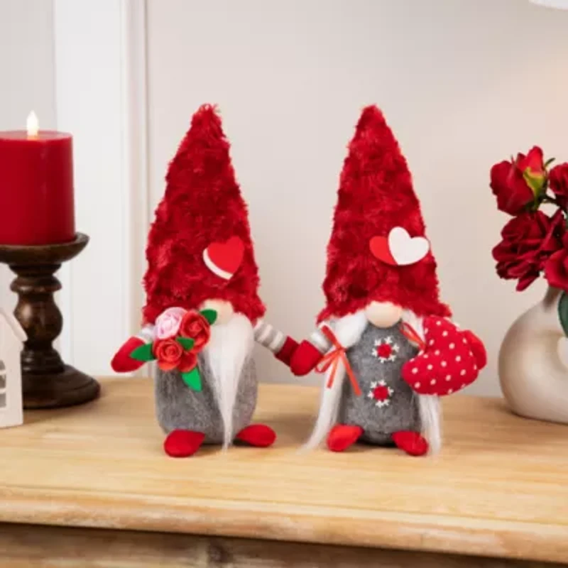 Northlight 12" Red And Gray Fuzzy Hat Valentines Day Gnome