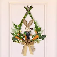 Northlight 22" Green And Orange Farmer Bunny Moss Vines Unlit Wreath