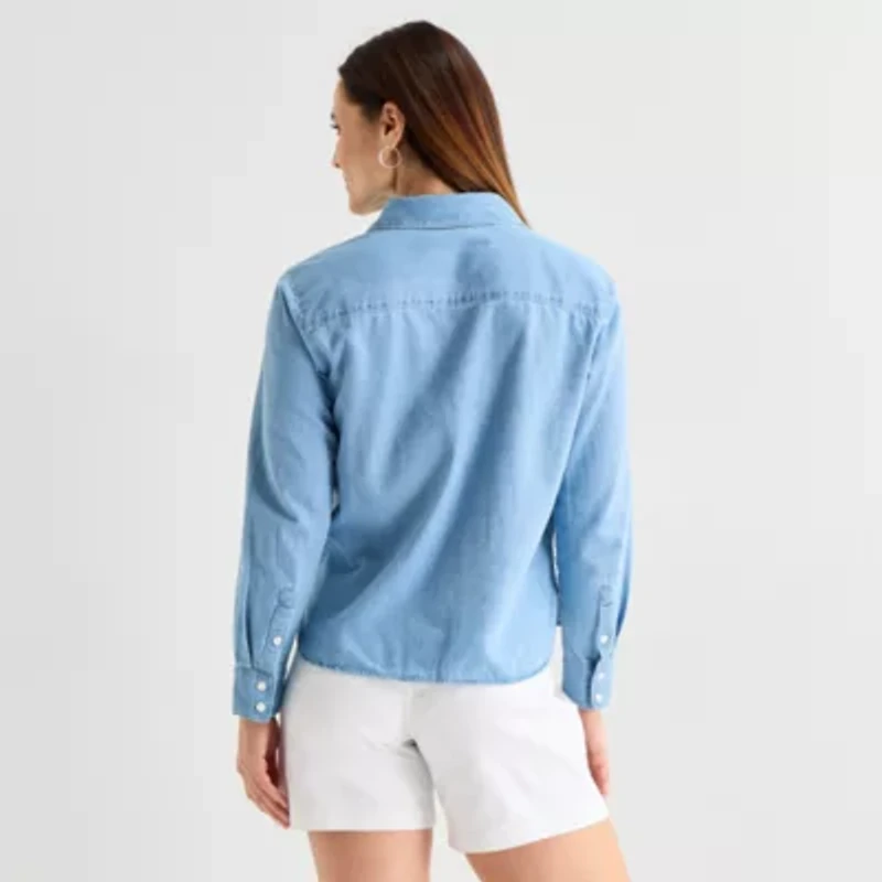 Liz Claiborne Womens Fitted Long Sleeve Regular Fit Button-Down Shirt