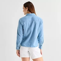 Liz Claiborne Womens Fitted Long Sleeve Regular Fit Button-Down Shirt