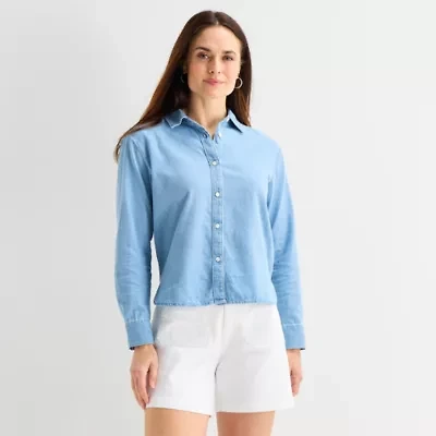 Liz Claiborne Womens Fitted Long Sleeve Regular Fit Button-Down Shirt