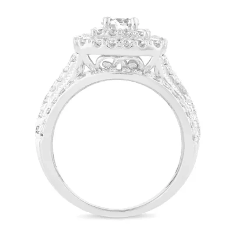 Womens 2 CT. T.W. Natural White Diamond 10K Gold Cushion Halo Engagement Ring