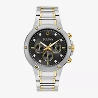 Bulova Mens Chronograph Diamond Accent Two Tone Stainless Steel Bracelet Watch 98d159