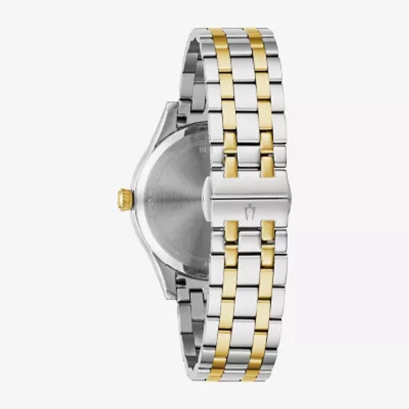 Bulova Womens Two Tone Stainless Steel Leather Bracelet Watch 98p201