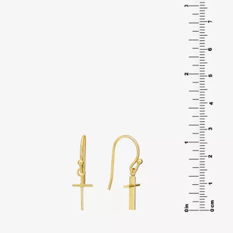 Silver Treasures Womens 14K Gold Over Silver Cross Drop Earrings