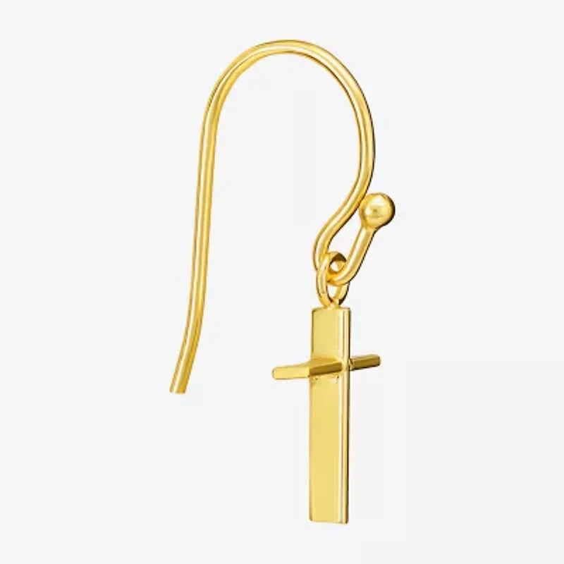 Silver Treasures Womens 14K Gold Over Silver Cross Drop Earrings