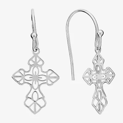 Silver Treasures Womens Sterling Silver Cross Drop Earrings
