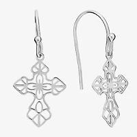 Silver Treasures Womens Sterling Silver Cross Drop Earrings