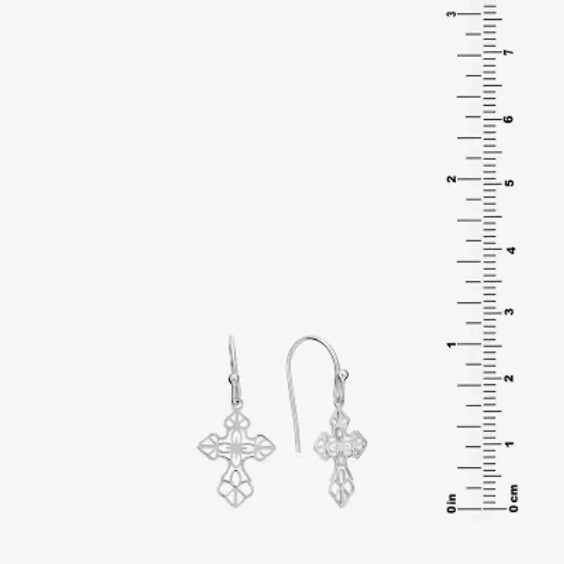 Silver Treasures Womens Sterling Silver Cross Drop Earrings