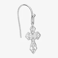 Silver Treasures Womens Sterling Silver Cross Drop Earrings