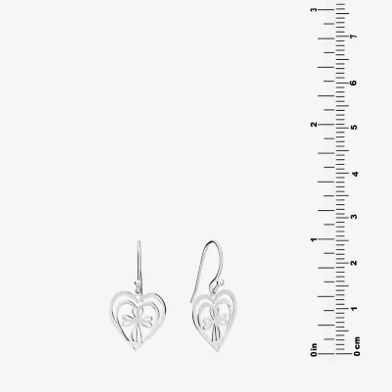 Silver Treasures Womens Sterling Silver Cross Heart Drop Earrings