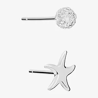 Silver Treasures Starfish Womens Crystal Sterling Silver Round 2 Pair Earring Set