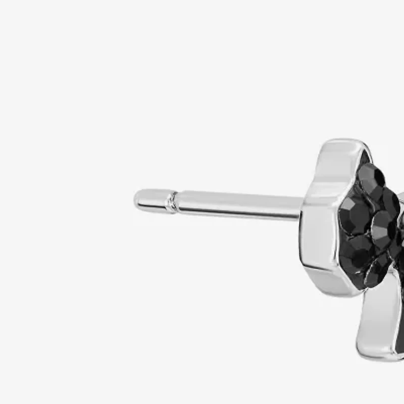 Silver Treasures Dog Black Crystal Sterling Silver 6.1mm Stud Earrings