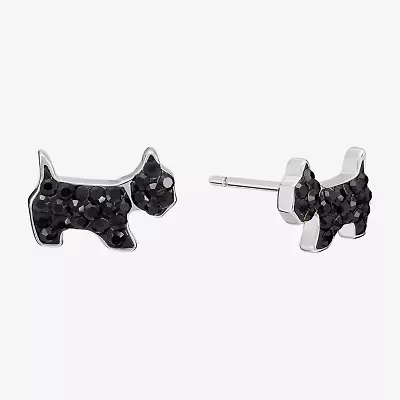 Silver Treasures Dog Black Crystal Sterling Silver 6.1mm Stud Earrings