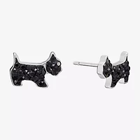 Silver Treasures Dog Black Crystal Sterling Silver 6.1mm Stud Earrings